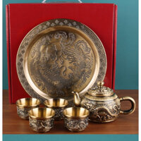 (Ảnh Thật ) Bộ Trà LONG PHỤNG SUM VẦY - Bộ ấm trà Đồng , Hàng loại 1