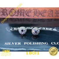 [Ảnh Thật] Bông tai Chrome Heart Stub đá đen bạc 925 cao cấp fullbox - - Chrome Heart Store