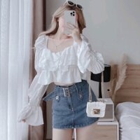 [Ảnh thật+Clip] Chân Váy Jean Quảng Châu Nữ Kèm Dây Đai Bản To Dáng Ngắn Có Lót Quần Bảo Hộ Bằng Jean - Hanju