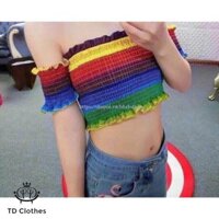 [Ảnh thật - Có sẵn ] Áo croptop trễ vai 7 sắc cầu vồng cực kỳ nổi bật thời trang cá tính - TD clothes