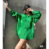 [Ảnh thật cuối] Áo sơ mi xanh lá chất mềm mịn to rộng