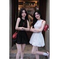 [Ảnh Thật Cuối] Váy Body Dáng Ngắn Ôm Eo Phối Chân Bí, Váy Nữ Thêu Nơ Trẻ Trung Thelimbelyy 2 Màu Đen, Trắng