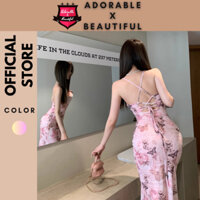 [Ảnh Thật] Đầm 2 Dây Hoa Hồng Chất Thun Lưới Hàng Nhập, Đầm Hai Dây Cột Dây Lưng Ôm Body Gợi Cảm [AdorablexBeautiful]