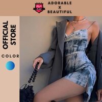 [Ảnh Thật] Đầm Body 2 Dây Loang Xẻ Đùi Sexy, Váy Ôm Hai Day Họa Tiết Xanh Co Giãn Mềm Mịn [AdorablexBeautiful]