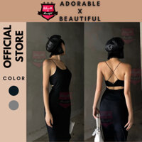 [Ảnh Thật] Đầm Body Trơn Thun Ôm Hở Lưng Đan Dây Chéo, Đầm Ôm Đen Xám Hai Dây Cọng Bún Sexy [AdorablexBeautiful]