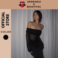 [Ảnh Thật] Đầm Dài Trễ Vai Phối Lưới Gợi Cảm, Đầm Body Tay Dài Đen Chất Liệu Thun Xuyên Thấu [AdorablexBeautiful]