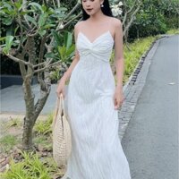 [Ảnh thật] Đầm maxi 2 dây xoắn ngực chất thun gợn sóng siêu xinh