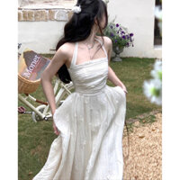 [Ảnh thật] Đầm maxi midi cổ yếm 🔥voan thêu hoa nổi🔥 xoè dài váy trắng tiểu thư hở lưng dự tiệc cưới cao cấp kỷ yếu