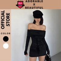 [Ảnh Thật] Đầm Ngắn Trễ Vai Body Thun Siêu Ôm Hàng Nhập, Đầm Bẹt Vai Tay Dài Trắng Đen Gợi Cảm  [AdorablexBeautiful]