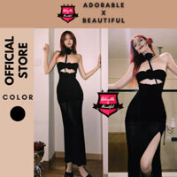 [Ảnh Thật] Đầm Quây Đen Nhún Ngực Kèm Dây Hoa Gợi Cảm, Đầm Body Hoa Xẻ Tà Cut Out Phối Lưới [AdorablexBeautiful]