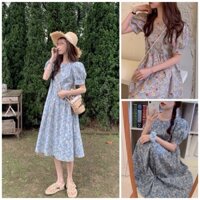 [Ảnh thật] Đầm - Váy babydoll hoa nhí tay bồng chất thô siêu xinh
