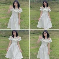 [Ảnh thật] Đầm - Váy trắng trễ vai bèo dự tiệc siêu xinh