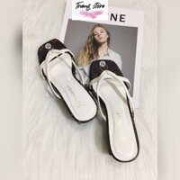 (Ảnh thật) Dép guốc cao gót nữ 4.5cm mũi vuông quai xỏ dây ngang