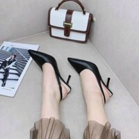 Ảnh Thật- Dép sandal cao gót bít mũi da lì mũi nhọn gót nhọn 7p