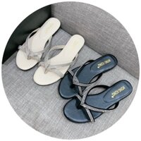 (ảnh thật ) dép xỏ ngón nữ quai có đá 2 màu đen,trắng cực hót