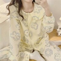 [Ảnh thật] Đồ bộ Pyjama Doris - Đồ ngủ nữ cao cấp dài tay chất liệu thun cotton mềm mại Nhật Bản màu kem be