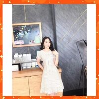 [ẢNH THẬT] ( ĐỒ NỮ ĐẸP ) ĐẦM CHẤM BI CỔ PHỐI NƠ LAI BÈO