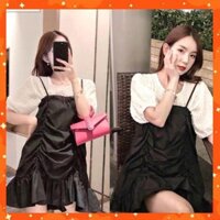 [ẢNH THẬT] ( ĐỒ NỮ ĐẸP ) SET ÁO REN RỜI KÈM VÁY 2 DÂY NHÚNG BÈO