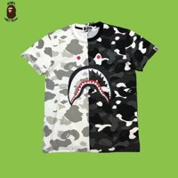 [Ảnh thật+FREESHIP] Tee Bape Shark Camo City Half, Áo thun Bape Camo, Áo phông Bape Shark Camo nửa đen, nửa trắng SS2020