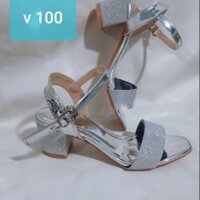 Ảnh thật giày cao gót nữ big size kim tuyến bạc