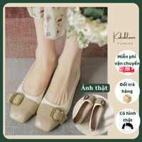 [Ảnh thật] Giày đế bệt màu be chất da xịn phong cách Hàn Quốc