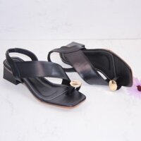(Ảnh thật) Giày sandal nữ cao gót vuông 3p quai bản chéo chân xỏ ngón đính bản đồng - SD230