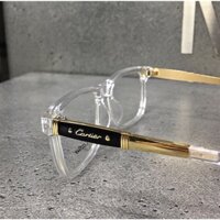 [ẢNH THẬT] Gọng Kính CARTIER Đen/Trong Nhựa Cứng Phối Hợp Kim Vàng Cao Cấp Unisex