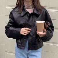 [Ảnh thật , hàng có sẵn] Leather Jacket croptop style korea🤍
