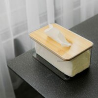 [Ảnh thật] Hộp đựng khăn giấy trong suốt nắp gỗ để bàn sang trọng