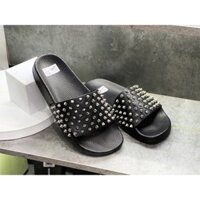 (Ảnh thật kèm video) Dép lê nam lbt đính đinh vàng trắng - Dép quai ngang nam2 Màu đế cao su hàng đẹp