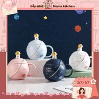 [ẢNH THẬT] LY CỐC SỨ quà tặng Phi Hành Gia dễ thương combo kèm muỗng thìa, nắp, 400ml - CÓ SẴN