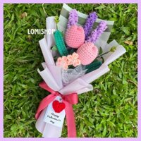 [Ảnh thật] M1- Bó hoa tulip, lavender len móc thủ công Lomishop - Quà tặng ý nghĩa cho người yêu, thầy cô, bạn bè.