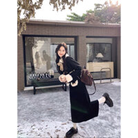 [Ảnh thật ở cuối] Set áo váy-Áo khoác lông chân váy đuôi cá ,Chất vải dạ ép QC phối lông thỏ mềm mượt cúc đồng và nơ cổ