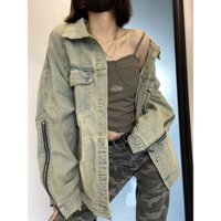(Ảnh thật ở cuối)Áo khoác jean denim khoá tay túi hộp nhuộm màu kiểu cũ dáng rộng kiểu dáng basic thời trang nam nữ