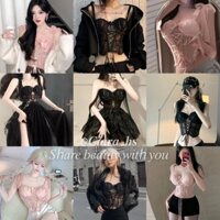 [Ảnh Thật - Order Loại 1] Áo hai dây corset cúp ngực đan nơ ôm dáng màu đen hồng loại đẹp