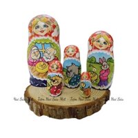 [Ảnh thật-Sẵn hàng] Bộ 5 búp bê Nga Matryoshka bằng gỗ - Câu chuyện cổ tích (18cm x 9cm)