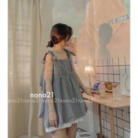 (ảnh thật) Sét áo 2 dây buộc nơ vai ulzzang và quần sooc siêu xinh