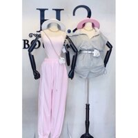 [ẢNH THẬT] SET ÁO 2 DÂY BODYSUIT + QUẦN JOGGER HỒNG PASTEL + JUMPSUIT SOOC CÓ MŨ NĂNG ĐỘNG