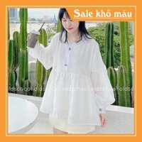 [ẢNH THẬT] Set Áo Babydoll Voan Tơ Nút Gỗ Cổ Tim Tay Bồng Mix Chân Váy Chữ A Nhung Tăm