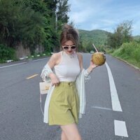 [ẢNH THẬT] Set áo balo trắng x short xanh x áo khoác sọc