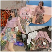 [Ảnh thật] Set áo bèo tay phồng kèm chân váy hoa chữ A dễ thương