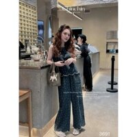 [Ảnh Thật] Set Áo Bò Sát Nách In Hoa Phối Quần Suông Thêu Sang Chảnh Limosa