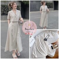 [Ảnh thật] Set áo cổ vest croptop kèm chân váy midi vintage