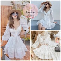 [Ảnh thật] Set áo croptop nơ ngực xô hoa nhí kèm chân váy ngắn xoè