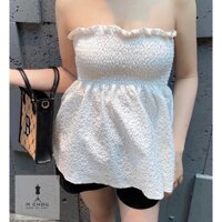 [Ảnh Thật] Set Áo ống Babydoll màu trắng + Quần short nữ tafta xinh xắn