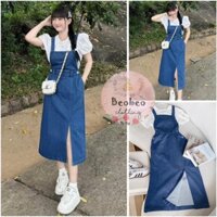 [Ảnh thật] Set áo sơ mi tay phồng kèm đầm yếm 2 dây vintage