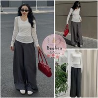 [Ảnh thật] Set áo tay dài cổ tim kèm áo 2 dây phối quần suông ống rộng