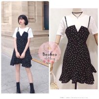 [Ảnh thật] Set áo thun kèm váy dây chấm bi xoè đuôi cá ulzzang