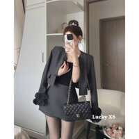 [ẢNH THẬT] SET ÁO VEST CROPTOP MIX QUẦN GIẢ VÁY SAVCMQ