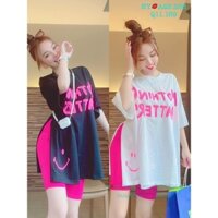 (ẢNH THẬT) SET BỘ ÁO THUN COTTON XẺ TÀ KÈM QUẦN NGỐ FORM ÔM  PHỐI IN HÌNH NỔI SẮC NÉT